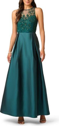 Adrianna Papell Beaded Mesh & Taffeta Ballgown in Gem Green at Nordstrom, Size 14