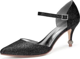 Generic Bridal Heels Womens Pointed Toe High Heel Pumps Ankle Strap Wedding Bridal Evening Party Dress Stiletto Heel 7.5Cm,Black,9 UK