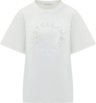 Stella McCartney Logo Studded T-Shirt - Dames - T-shirts - Wit - M - Katoen - Tops