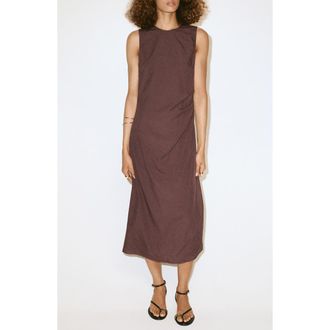 Mango Ruched Side Tie Dress in Brown at Nordstrom, Size 8
