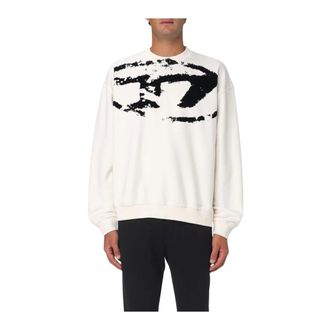 Diesel Sweatshirts, male, White, L, Graphic Print Crew Neck Sweatshirt