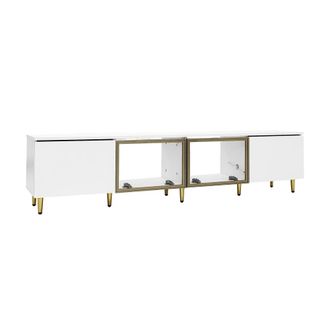 Urban Meuble Mueble de tv minimalista blanco y dorado con 4 puertas