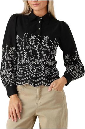 Y.A.S Zwarte Stijlvolle Top met Lange Mouwen - Dames - Blouses - Zwart - XS - Katoen - Overhemden