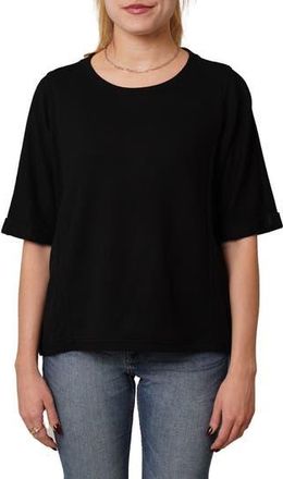 Cyrus Crewneck Elbow Sleeve Waffle Knit Top in Black at Nordstrom Rack, Size X-Large
