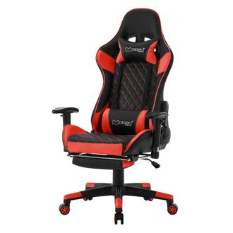 ML Design Silla de gaming roja ergon&oacute;mica PU giratoria con respaldo alto