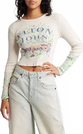 Daydreamer Elton John Floral Long Sleeve Top In Dirty White