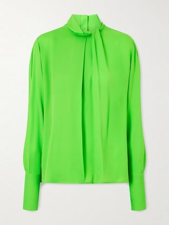 Tom Ford Blusa Cut-out In Georgette Di Seta Drappeggiato Con Pieghe - Verde