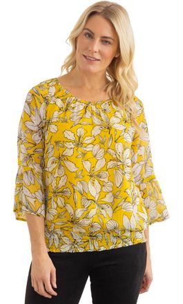 Klass Smocked Hem Floral Print Top - Mustard/White - 18