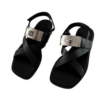 Hermès Oversized Kelly Buckle Black Sandals Size 37