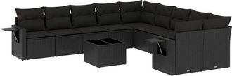 vidaXL Set De Sof&aacute;s De Jard&iacute;n 11 Pzas Y Cojines Rat&aacute;n Sint&eacute;tico Negro Vidaxl