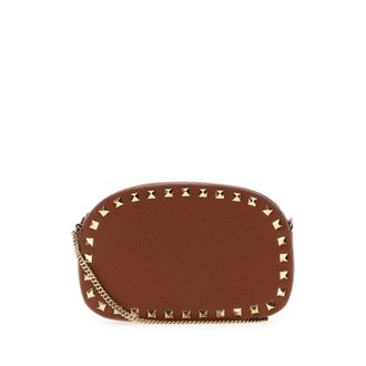 Valentino Garavani Brown Leather Rockstud Crossbody Bag