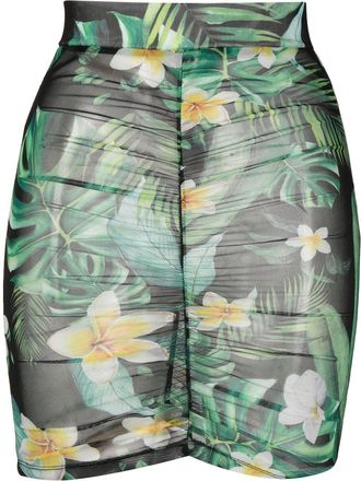 Philipp Plein graphic-print ruched skirt - women - Cotton/Elastane - L - Green