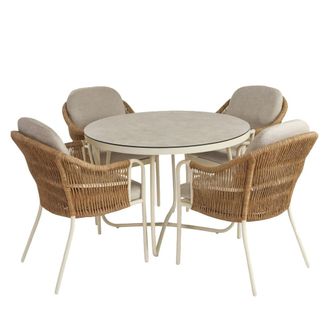 ED&Egrave;N JARD&Iacute; Conjunto mesa redonda y sillas de Aluminio Blanco envejecido, 110x73,5