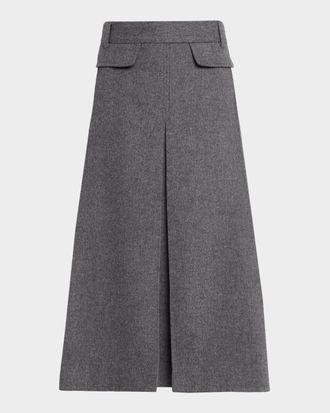 Co Front Pocket Pleated Wool-Cashmere Midi Skirt