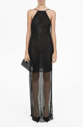 Mango Crystal Mesh Maxi Dress in Black at Nordstrom, Size 4