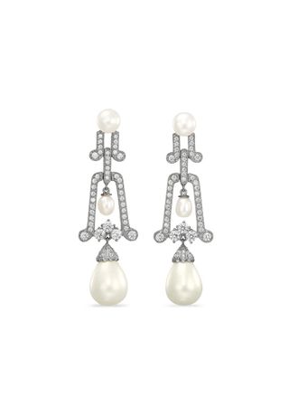 Anabela Chan 14K white gold and rhodium vermeil Moderne pearl and diamond earrings - women - Rhodium Vermeil/14kt White Gold/Lab-Grown Simulated