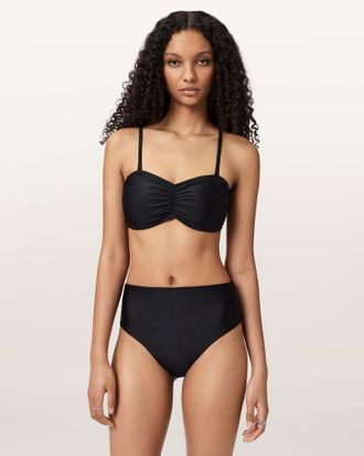 AllSaints Polyester Court Sheen Bikini Top, Size: XS