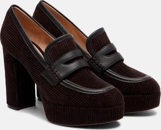 Gianvito Rossi Leather-trimmed corduroy loafer pumps