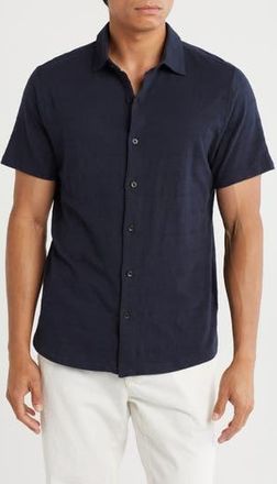 WESTZEROONE Forli Short Sleeve Cotton Knit Button-Up Shirt in Dark Caspian at Nordstrom Rack, Size Xx-Large
