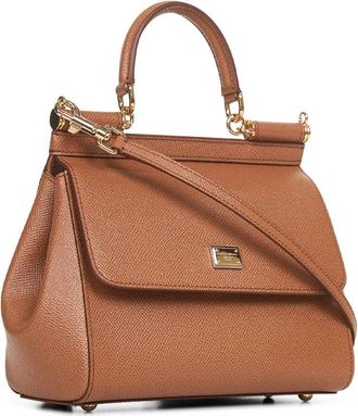 Dolce & Gabbana Womens Handbag Medium Sicily Beige Calfskin Leather Handbags Hand Bags