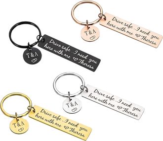 Generic Personalised Keyring Drive Safe Valentines Day Gift Customised Stainless Steel (Option: Gold)