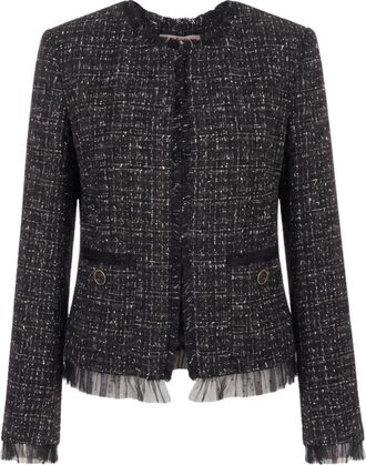 Twinset Boucl&eacute; Tweed Jas - Dames - Blazers - Zwart - S - Tweed - Jassen