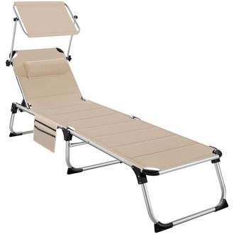 TecTake Tumbona plegable 220 x 60,5 x 34 cm con bolsillo lateral beige