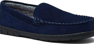 Lands End Flannel Lined Suede Slip On Moccasin Slippers in Radiant Navy Suede at Nordstrom, Size 10