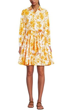 Lands End Poplin Button Front Dress with Godets in Yellow Mosaic Floral at Nordstrom, Size X-Large