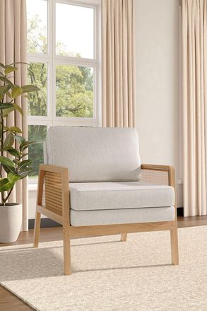 H&O Direct Wooden Armchair with Cushion in Beige