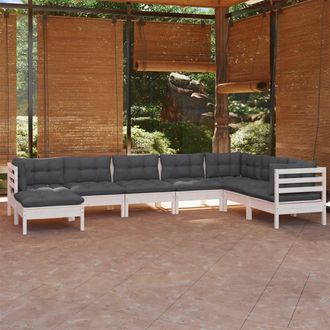 vidaXL Muebles De Jard&iacute;n 8 Pzas Con Cojines Blanco Madera Maciza Pino Vidaxl