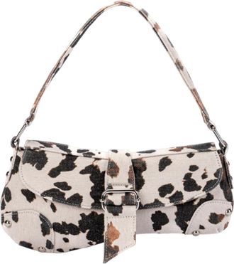 Generic Canvas Saddle Shoulder Bag for Women Cow Print Armpit Bag Fashion Clutch Purse (B)