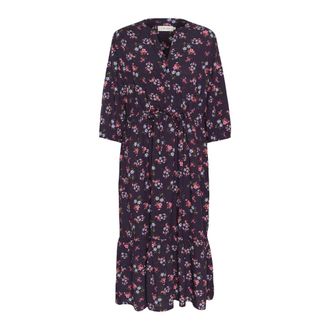 Cream Pink and Blue Flowers Dress - female - Cream - Midi Dresses - Black - 2XL - Dresses