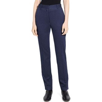 Theory Pinstripe Slim Fit Pants in Navy Multi at Nordstrom Rack, Size 00