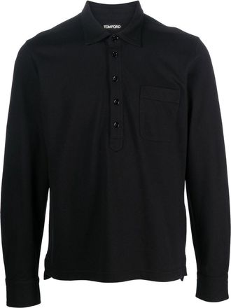 Tom Ford button-front long-sleeved polo shirt - men - Silk/Cotton - 48 - Black