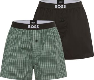 HUGO BOSS Pyjamashorts BOSS 2P Boxer Shorts EW, Damen, Gr. S, N-Gr, dunkelgr&uuml;n 304, Web, Obermaterial: 100% Baumwolle, relaxed fit kurz, Hosen Pyjamashorts, mit