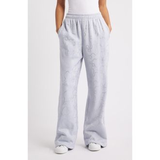 LoveShackFancy Momo Crystal Bow Wide Leg Sweatpants in Aspen Blue at Nordstrom, Size Xx-Small