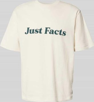 Review T-Shirt mit geripptem Rundhalsausschnitt in Ecru, Gr&ouml;&szlig;e XXL