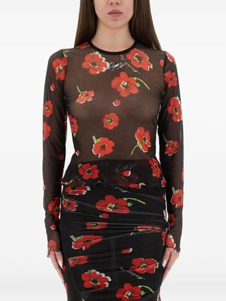 Moschino floral-print top - women - Elastane/Polyester - 38 - Black