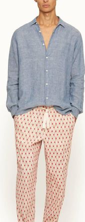 Orlebar Brown Justin Long Sleeve Button Up Shirt In Light Bergamo Blue