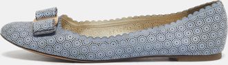 Ferragamo Light Blue Laser Cut Leather Varina Ballet Flats