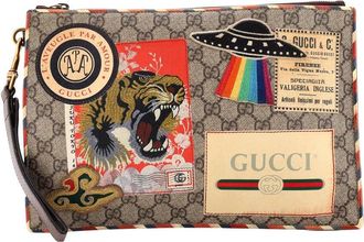 Gucci Brown Gg Coated Canvas Courrier Pouch With Applique (Authentic Pre- Loved)