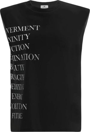 Elisabetta Franchi Jersey T-shirt met Lettering Print - Dames - Tops zonder mouwen - Zwart - XL - Katoen - Tops