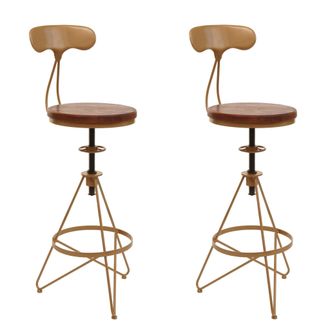 Hhg Hhg - Nunca Usado] Lote De 2 Taburetes De Bar 964, Taburete De Bar, Reposapi&eacute;s Giratorio Regulable En Altura, Metal Industrial Madera, Marr&oacute;n, Estruct