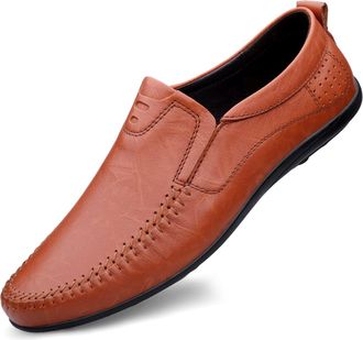 Generic Mens Loafers Shoe Round Toe Simple Loafer Shoes Leather Comfortable Slip Resistant Lightweight Classic Fashion Slip-ons(Brown,8.5 UK)