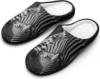 Generic Black And White African Wildlife Zebra Mens Slippers Comfortable And Non-slip Cotton Slipper Shoe for House