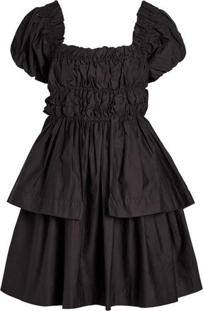Damson Madder Lyza Ruffled Cotton Mini Dress - Black - 16 (UK16 / XL)