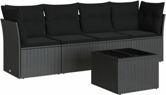 vidaXL Set De Muebles De Jard&iacute;n 5 Pzas Y Cojines Rat&aacute;n Sint&eacute;tico Negro Vidaxl
