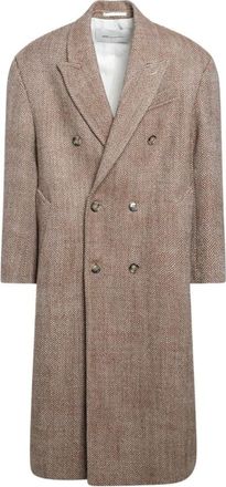 Ami Dubbele Rij Lange Comfortabele Jas - Heren - Mantel - Bruin - M - Wol - Jassen