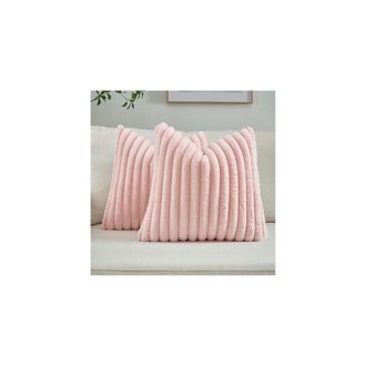 OEM Juego De Dos Fundas De Almohada Rosas De 66 X 66 Cm, Funda De Almohada A Rayas De Estilo Europeo, Parte Delantera De Piel Sint&eacute;tica De Conejo, Parte T